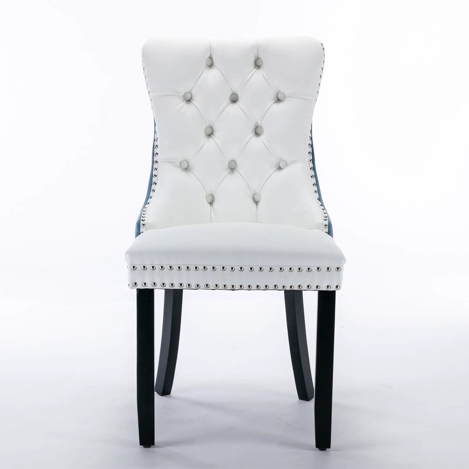 Nikki upholstered dining chair set of 2, white tufted back with nailhead trim and dark legs on Tampa Home & Garden Store