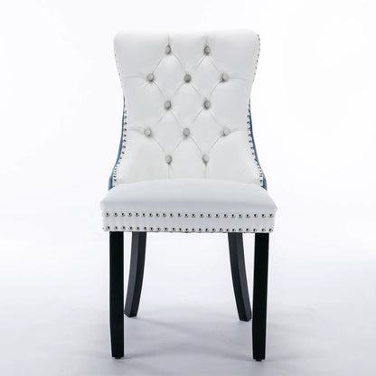 Nikki upholstered dining chair set of 2, white tufted back with nailhead trim and dark legs on Tampa Home & Garden Store