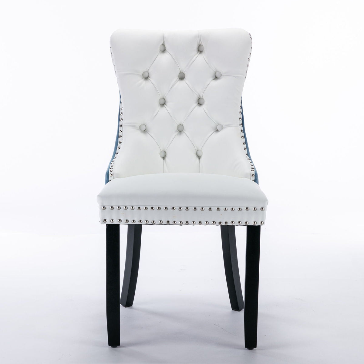 Nikki Modern Upholstered Dining Chair white tufted back with buttons, nailhead trim black legs on Tampa Home & Garden Store