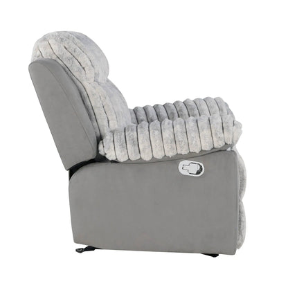 Bruni glider recliner with gray faux fur upholstery, plush cushions, manual recline on Tampa Home & Garden Store
