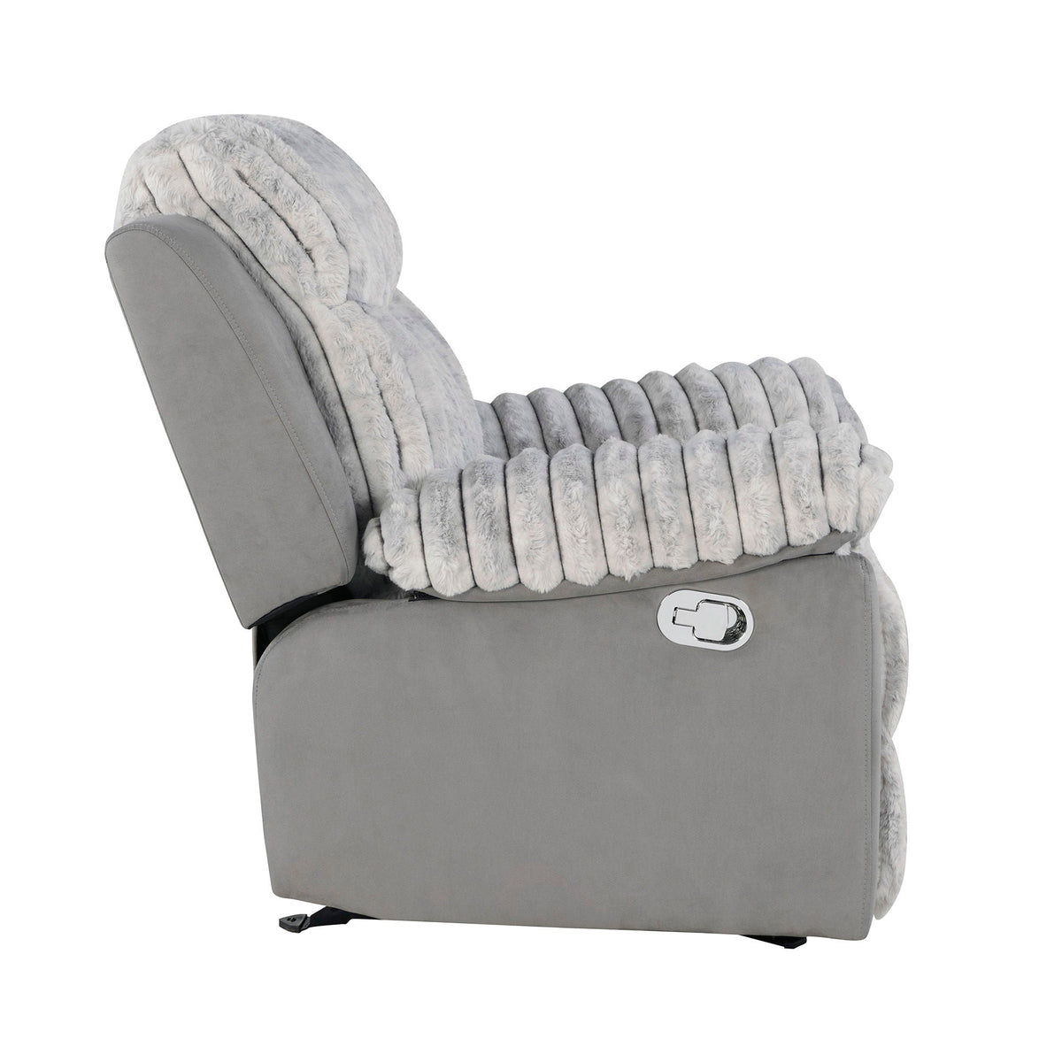 Bruni Glider Recliner with Manual Recline, gray plush fur upholstery, HouseOfZazla on Tampa Home & Garden Store