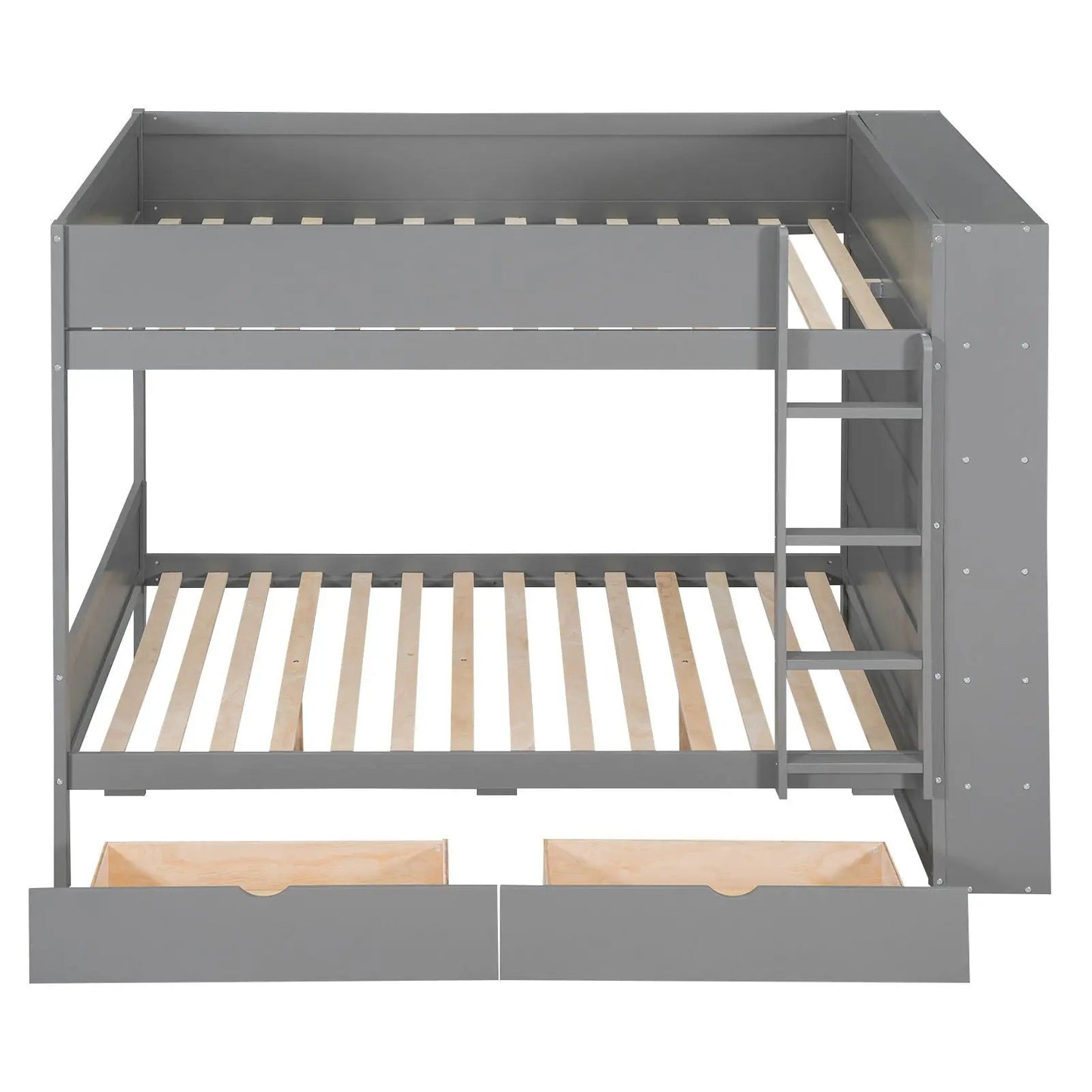 Gray metal bunk bed with 2 drawers and side cabinet, right ladder on Tampa Home & Garden Store