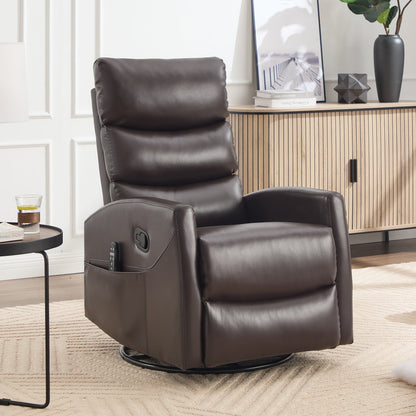 Heat Massage Manual Recliner Chair HouseOfZazla dark brown leather with remote and swivel on Tampa Home & Garden Store