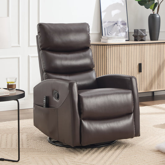 Heat Massage Manual Recliner Chair HouseOfZazla dark brown leather with remote and swivel on Tampa Home & Garden Store