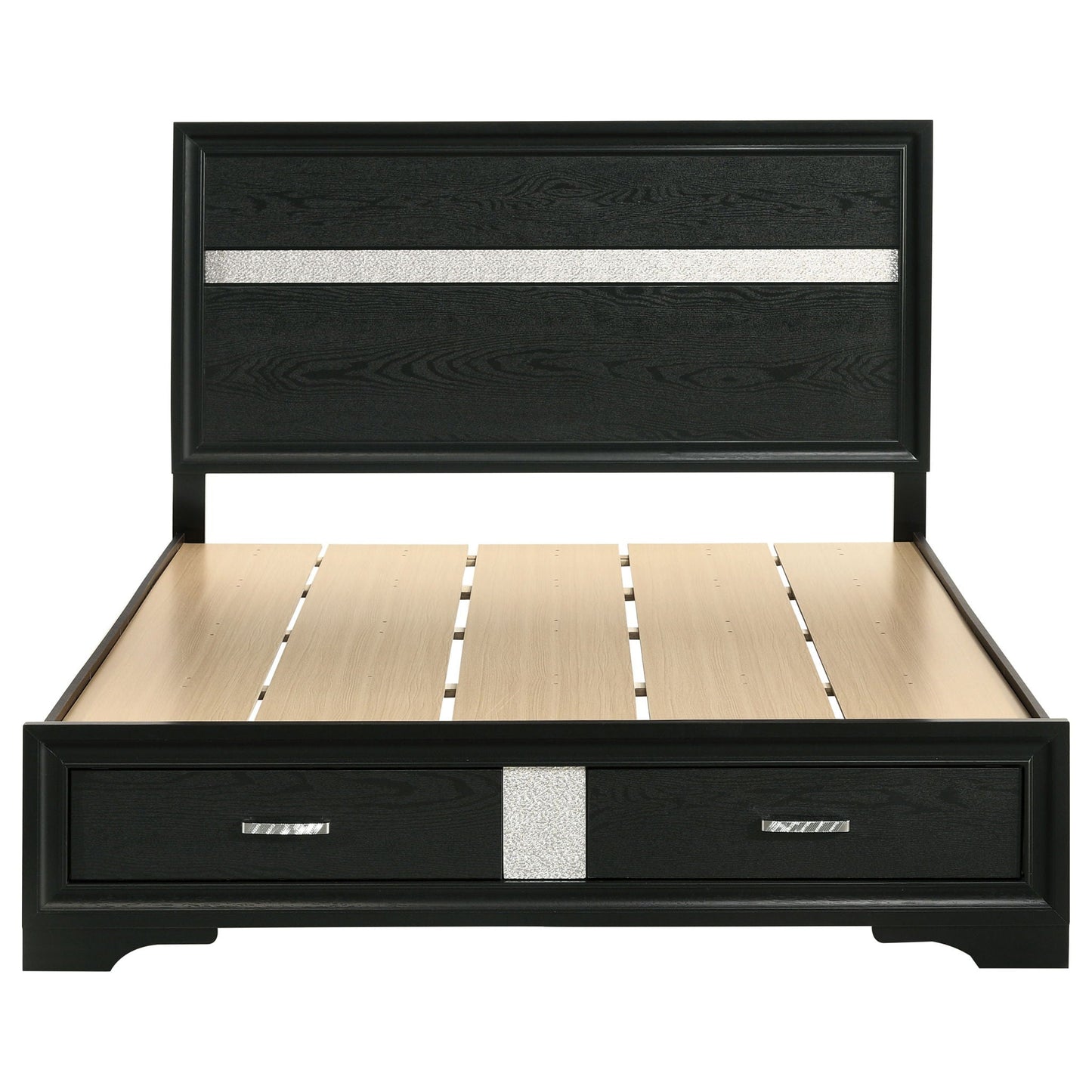 Orchid storage panel bed headboard and footboard in black with silver inlay and drawers on Tampa Home & Garden Store