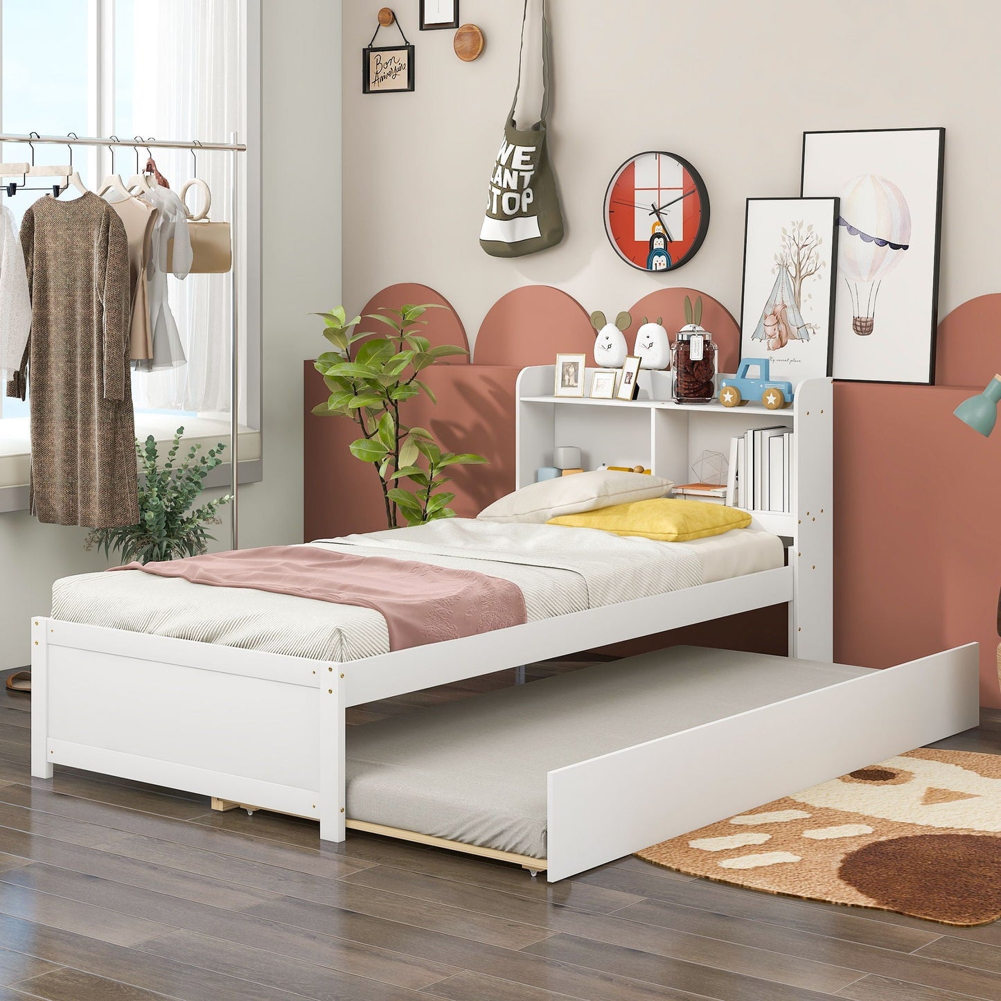 Twin Bed With Trundle And Storage Bookcase