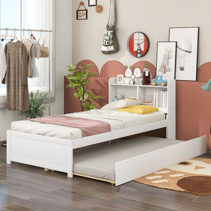Twin Bed With Trundle And Storage Bookcase