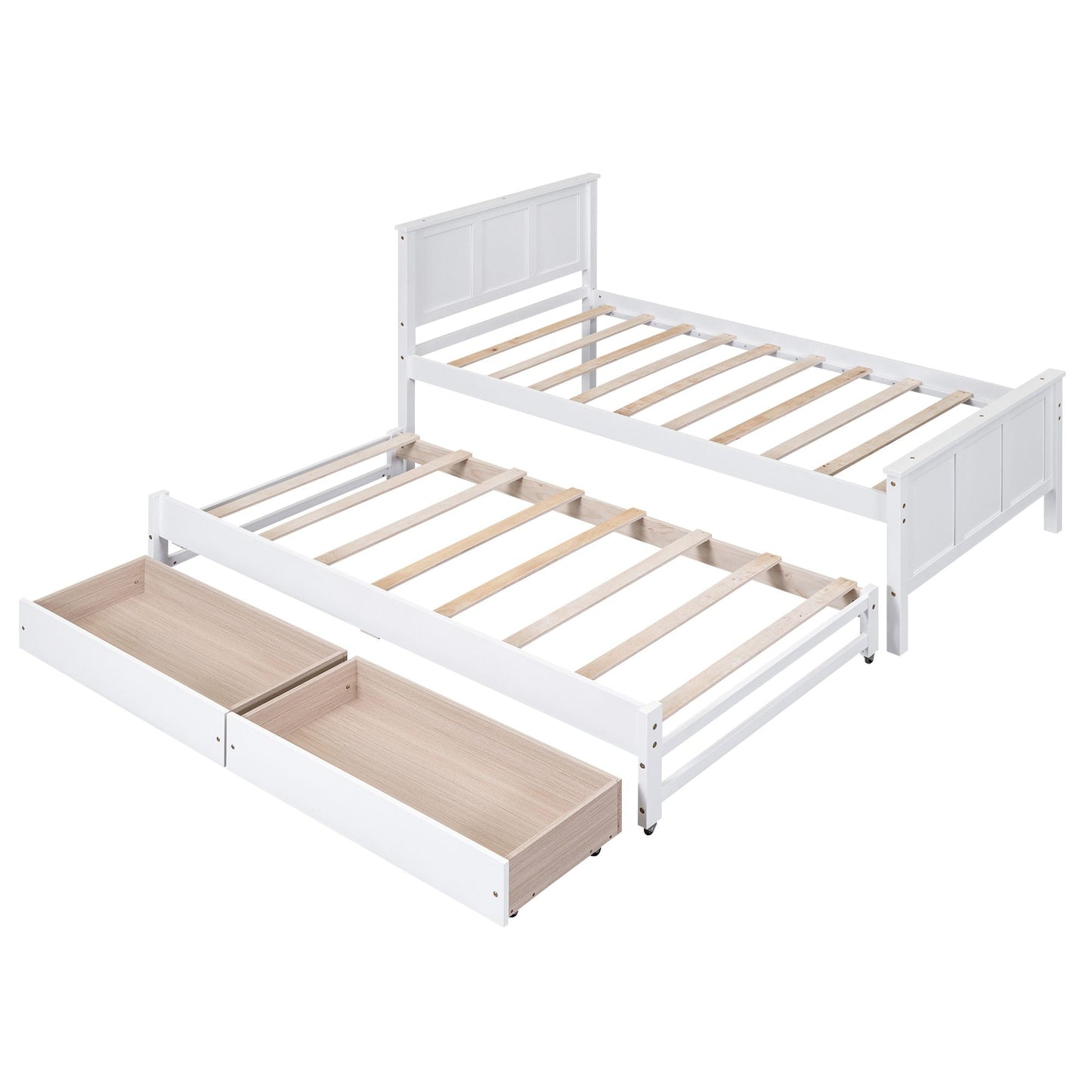 HouseOfZazla white platform bed frame with trundle and storage drawers, slatted foundation on Tampa Home & Garden Store