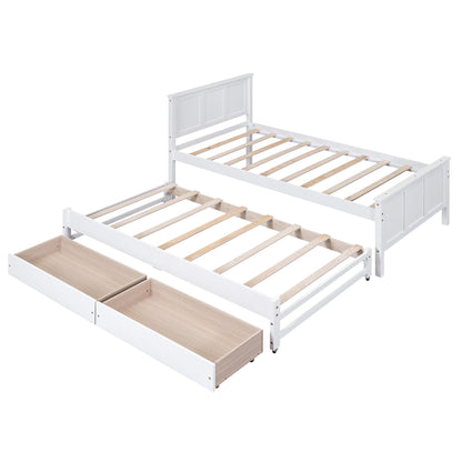 HouseOfZazla white platform bed frame with trundle and storage drawers, slatted foundation on Tampa Home & Garden Store