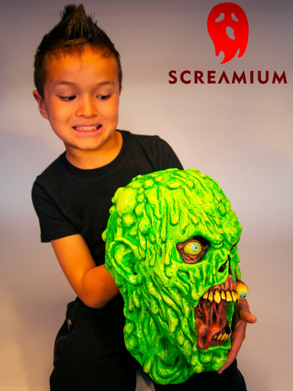 Biohazard Zombie Mask neon green textured head with yellow teeth SCREAMIUM on Tampa Home & Garden Store