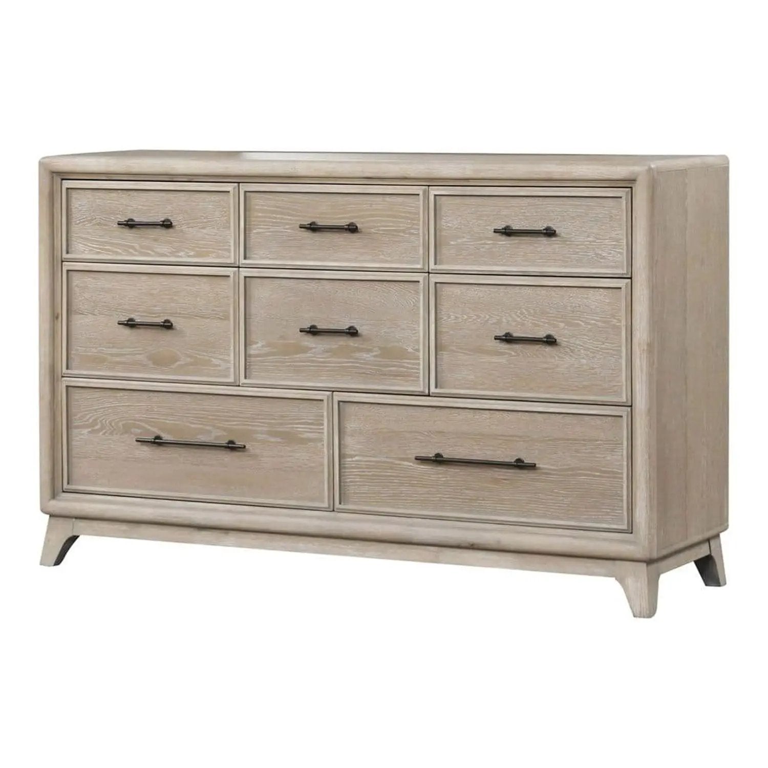 Oak 8-drawer dresser with black metal pulls for ample storage on Tampa Home & Garden Store