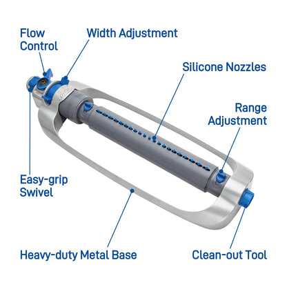 Orbit elevated gear-drive oscillator hose-end sprinkler with metal base and blue accents on Tampa Home & Garden Store