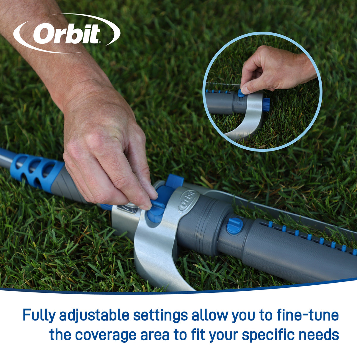 Orbit Elevated 4,500 sq ft metal straight-bar gear-drive oscillator hose end sprinkler knobs on Tampa Home & Garden Store