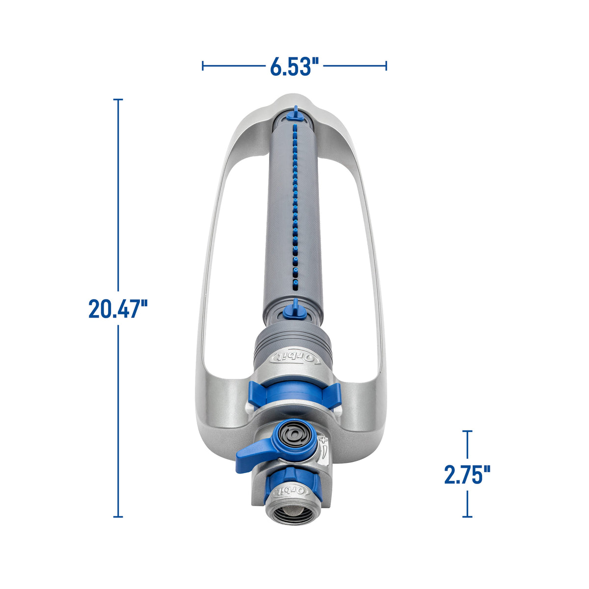 Orbit Elevated hose-end sprinkler head; gear-drive oscillator for 4500 sq ft, blue accents on Tampa Home & Garden Store
