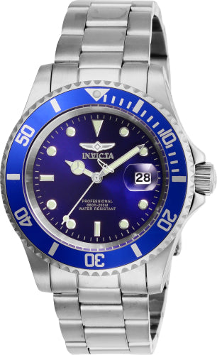 Invicta Pro Diver men's watch with blue dial and blue bezel, stainless steel band on Tampa Home & Garden Store