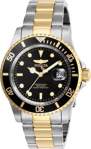 Invicta Men's Pro Diver watch, two-tone stainless steel bracelet with black dial on Tampa Home & Garden Store