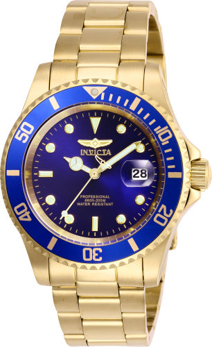 Invicta Pro Diver men's gold-tone watch with blue dial and blue bezel, date window on Tampa Home & Garden Store