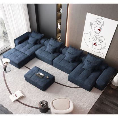 Oversized DIY modular sectional sofa with pillows in dark blue fabric by HouseOfZazla on Tampa Home & Garden Store