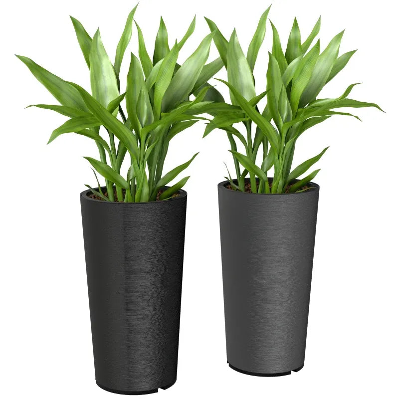 Set of 2 stackable large flower planters black/gray textured finish with greenery HouseOfZazla on Tampa Home & Garden Store