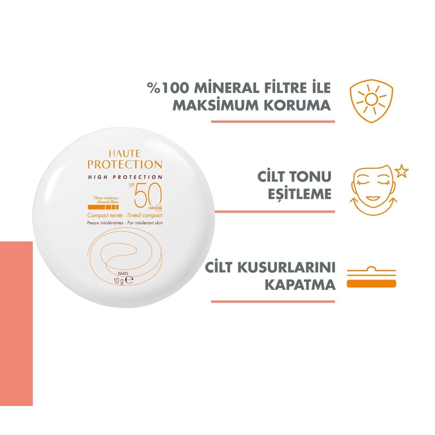Avene Mineral Sunscreen Foundation SPF 50 compact; white round case with Haute Protection text on Tampa Home & Garden Store