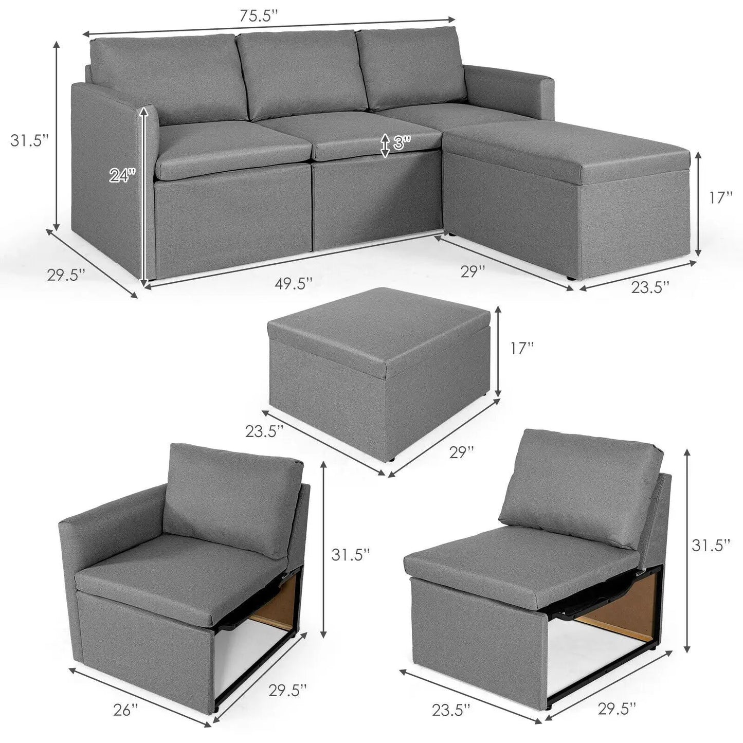 Convertible L-Shaped Sofa with Reversible Chaise