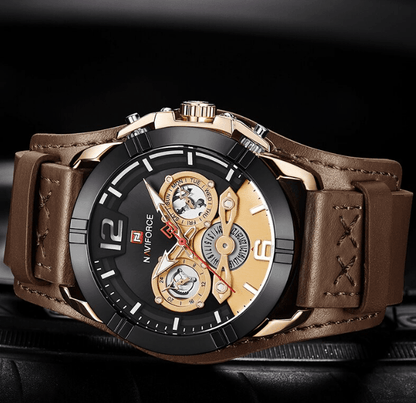 Stevvex men's leather waterproof watch with chronographs and luminous hands, brown strap on Tampa Home & Garden Store