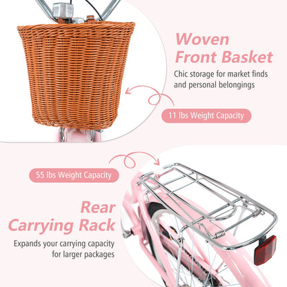 Women’s 26in beach cruiser bike in pink with woven front basket and rear rack DirectDeals on Tampa Home & Garden Store
