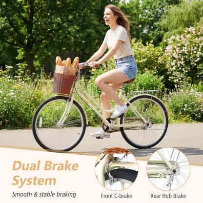 DirectDeals 24/26 inch beach cruiser bike with front basket and rear rack in cream on Tampa Home & Garden Store