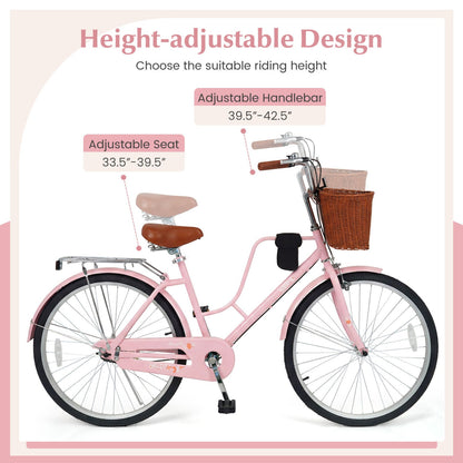 26-inch pink beach cruiser bike with wicker basket and cup holder on Tampa Home & Garden Store