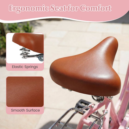 DirectDeals cruiser bike saddle in brown leather with elastic springs on pink 26-Inch Beach Cruiser Bike on Tampa Home & Garden Store