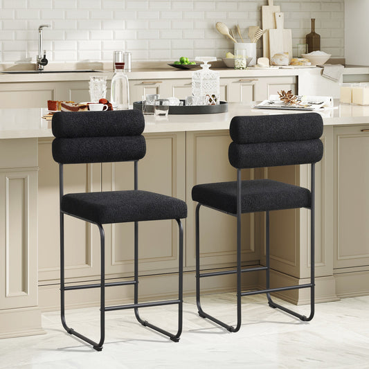 26 Inch Counter Height Bar Stools Set of 2 with Metal Frame and Footrest-Black - Tampa Home & Garden Store