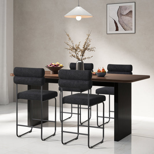 26-Inch Counter Height Bar Stools, black fabric seats with metal frames, 4 stools at table on Tampa Home & Garden Store