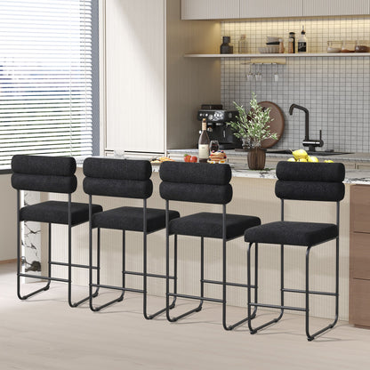 26 Inch Counter Height Bar Stools Set of 2 with Metal Frame and Footrest-Black