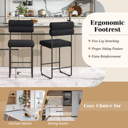 26 Inch Counter Height Bar Stools Set of 2 with Metal Frame and Footrest-Black