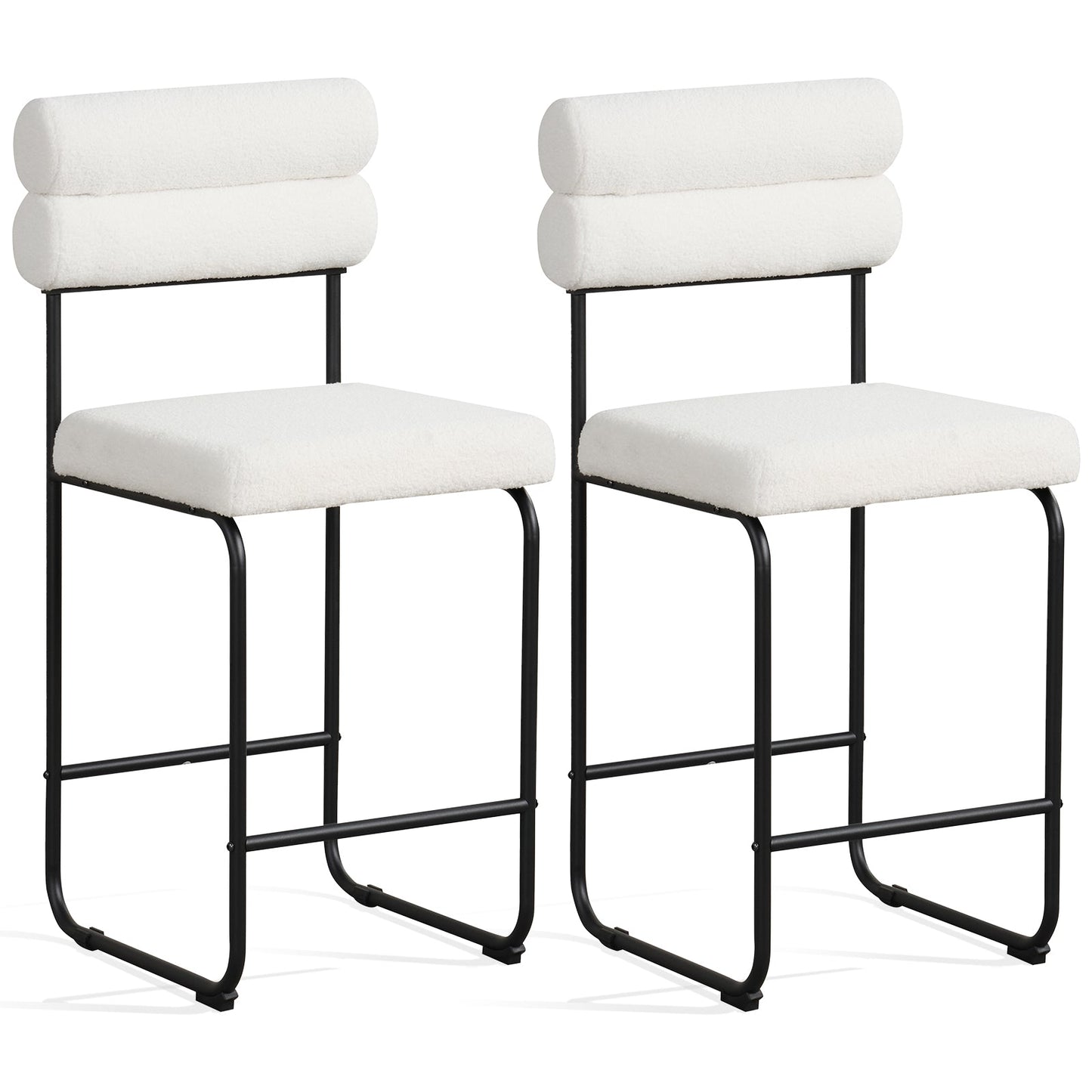 26 Inch Counter Height Bar Stools Set of 2 with Metal Frame and Footrest-Black
