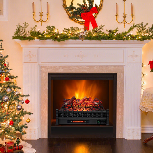 26 Inch electric fireplace heater with remote, black finish and lemonwood ember bed on Tampa Home & Garden Store