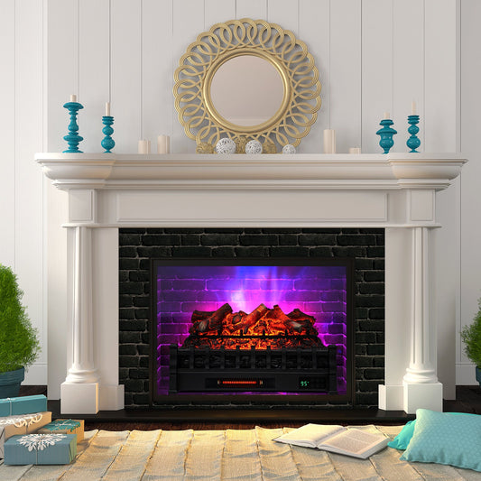 26 inch electric fireplace heater with remote, black finish and lemonwood ember bed mantel on Tampa Home & Garden Store