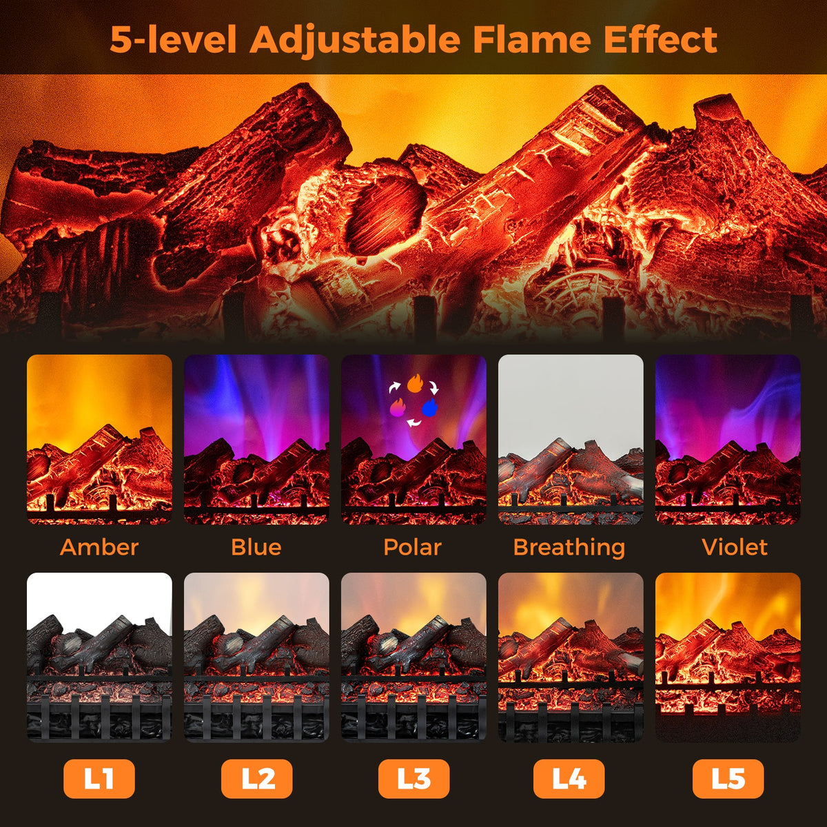 26in electric fireplace heater DirectDeals lemonwood ember bed, 5level flame effects on Tampa Home & Garden Store