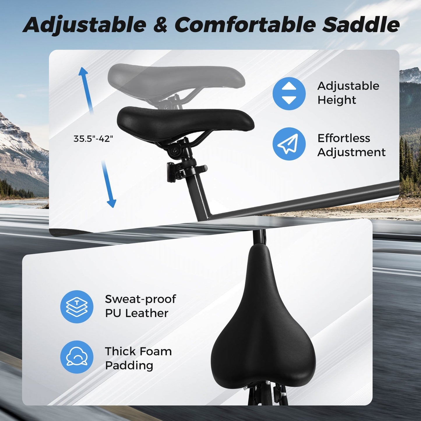GemGear 26-inch mountain bike saddle with adjustable height and sweat-proof PU leather on Tampa Home & Garden Store