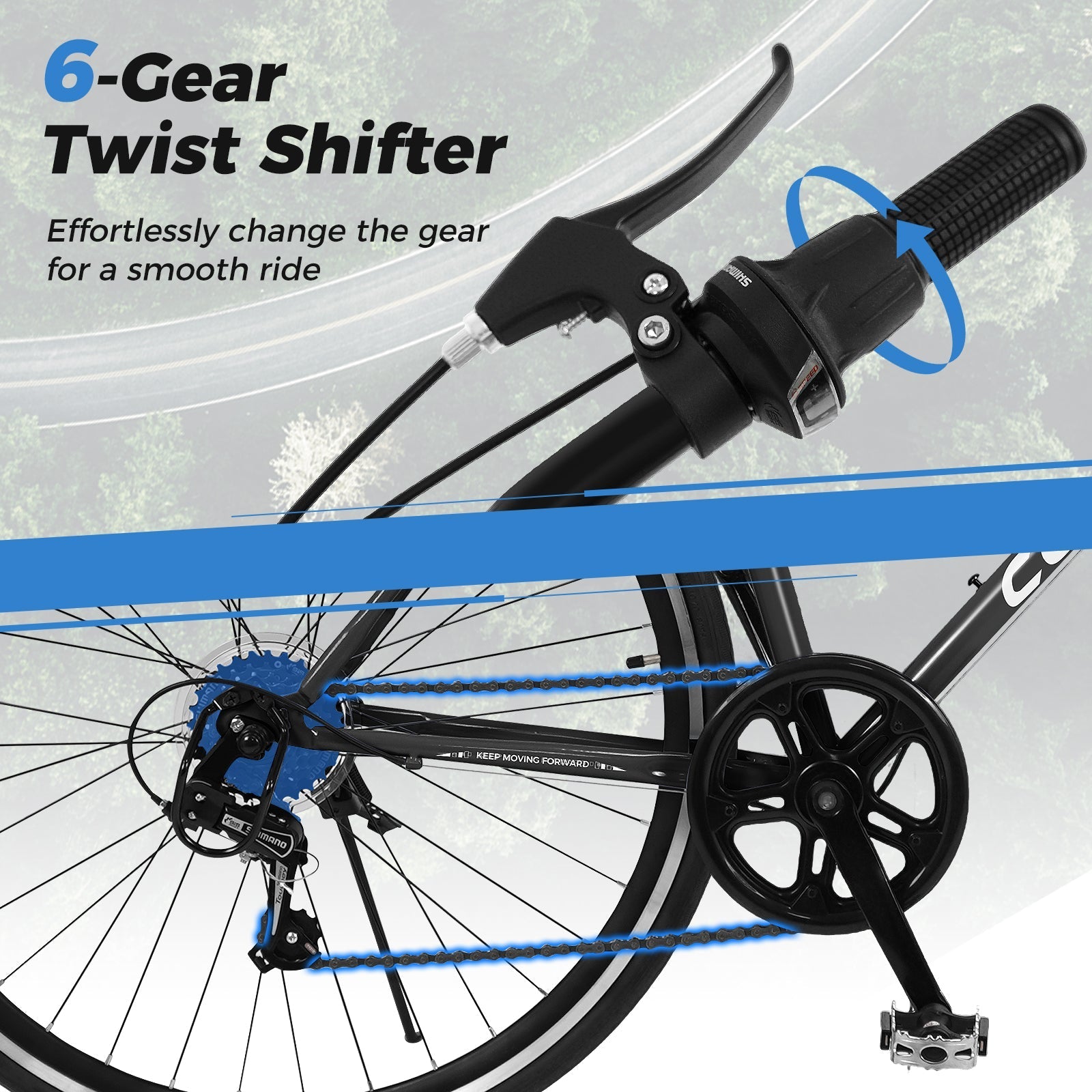 GemGear 6-Gear Twist Shifter on a black 26-inch mountain bike with all-terrain rubber wheels on Tampa Home & Garden Store