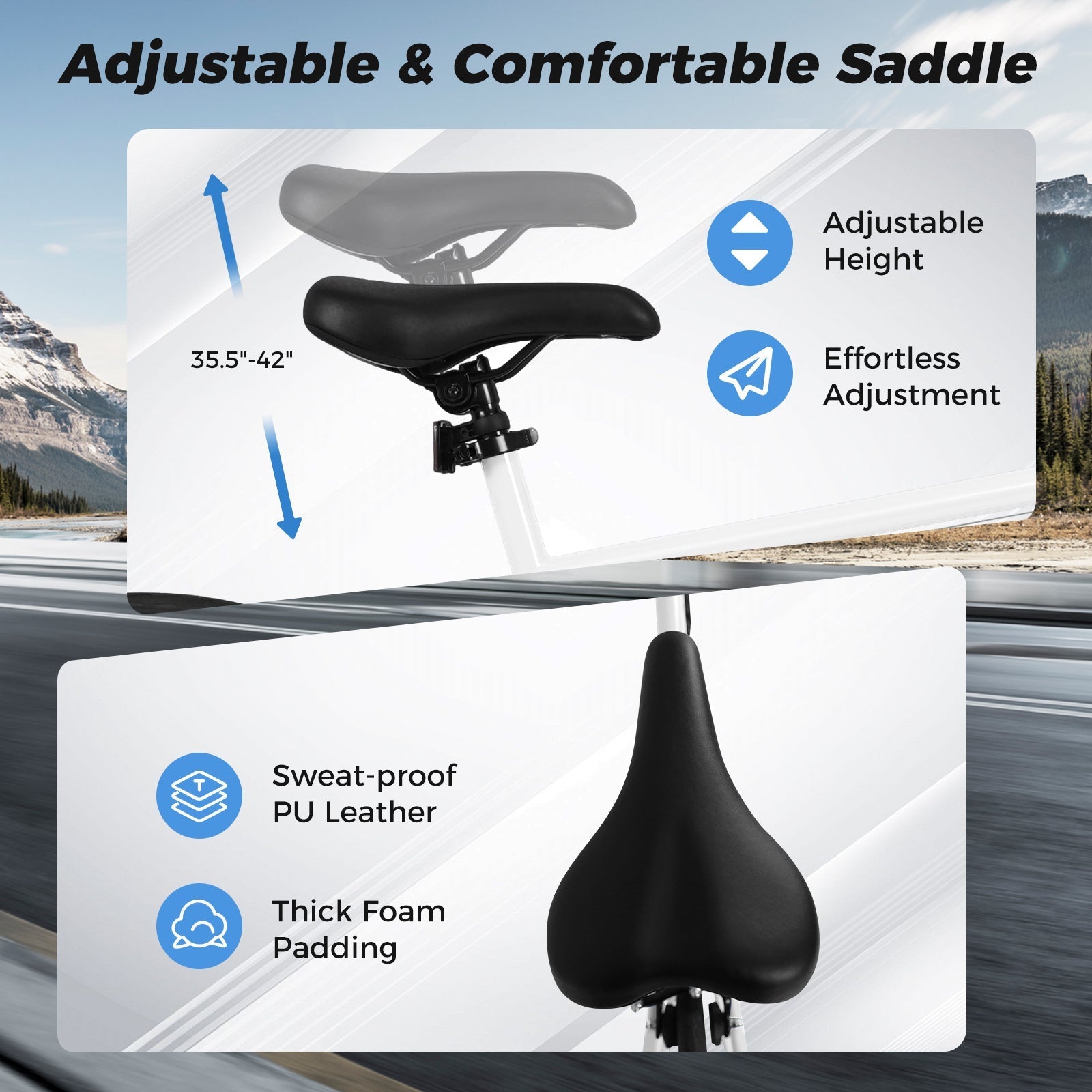 GemGear bike saddle with adjustable height, black sweat-proof PU leather and thick foam padding on Tampa Home & Garden Store