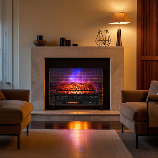 26 Inch WiFi Infrared Quartz Electric Fireplace Insert Logs Heater with Realistic Pinewood Logs-Black - Tampa Home & Garden Store