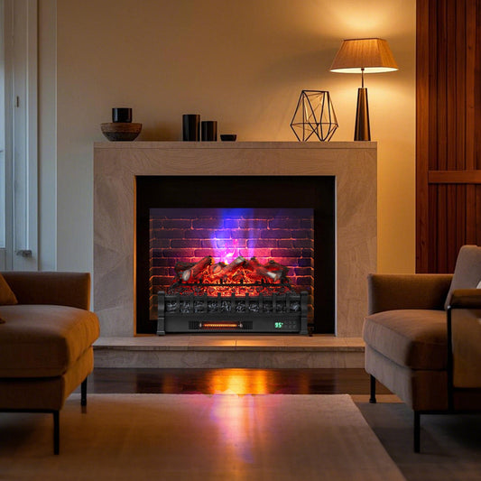 26 Inch WiFi Infrared Quartz Electric Fireplace Insert Logs Heater with Realistic Lemonwood Logs-Black - Tampa Home & Garden Store