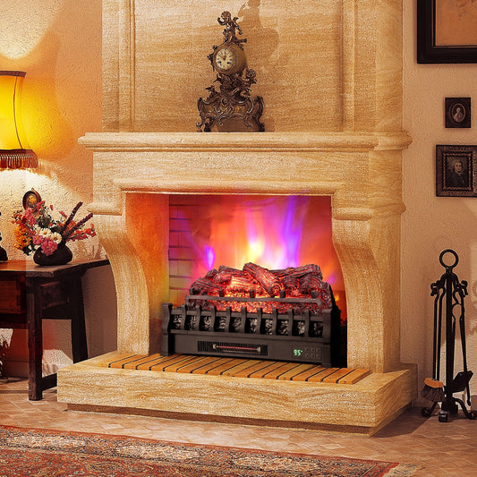 26-Inch infrared quartz electric fireplace with pinewood ember bed in stone mantel on Tampa Home & Garden Store