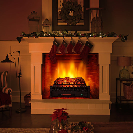 DirectDeals 26-inch infrared quartz electric fireplace pinewood ember bed glowing on Tampa Home & Garden Store