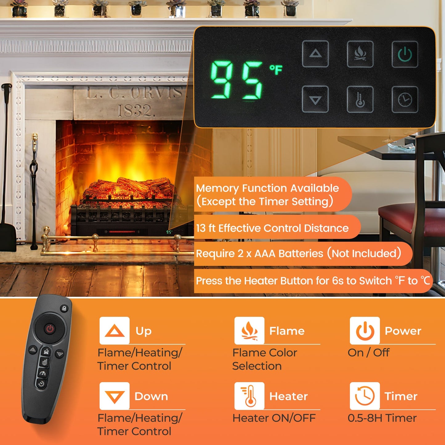 DirectDeals 26-Inch infrared quartz electric fireplace with pinewood ember bed remote on Tampa Home & Garden Store