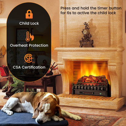 DirectDeals 26-inch infrared quartz electric fireplace with pinewood ember bed in living room on Tampa Home & Garden Store
