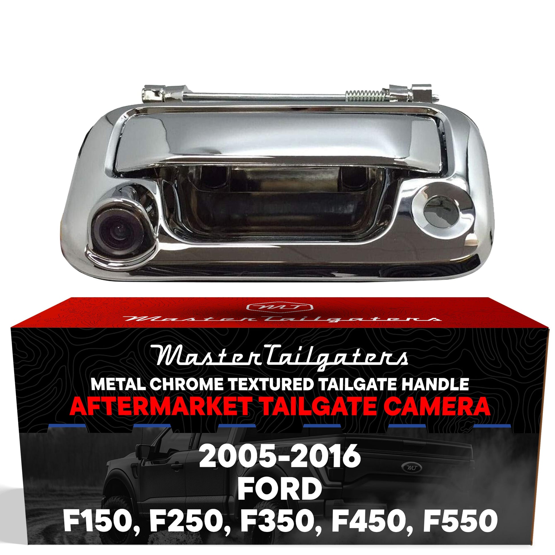 Chrome tailgate handle with backup camera by Master Tailgaters for Ford F-series 2005-2016 on Tampa Home & Garden Store