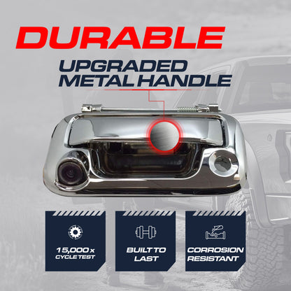 Chrome tailgate handle with backup camera by Master Tailgaters for Ford F-Series 2005-2016 on Tampa Home & Garden Store