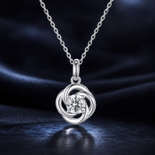 Sterling silver 0.5ct moissanite necklace with white gold plating, circular knot pendant on Tampa Home & Garden Store
